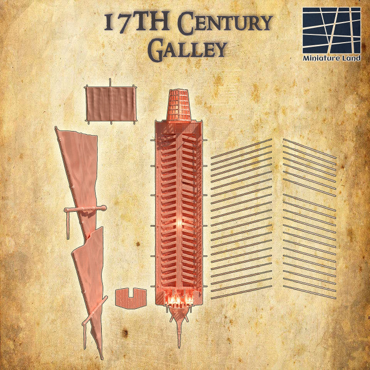 17th Century Galley - Tabletop Terrain - Ship Terrain