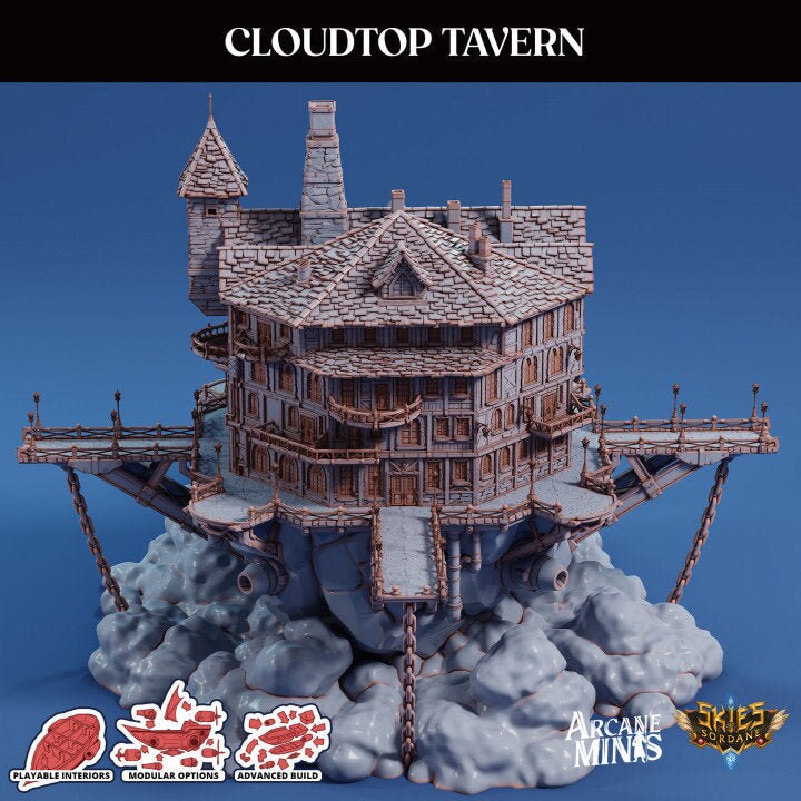 Airship Tavern Set, Cloudtop Airship Tavern Terrain, DnD Airship, DnD Terrain, DnD Miniature, Pathfinder, 40k, D&D