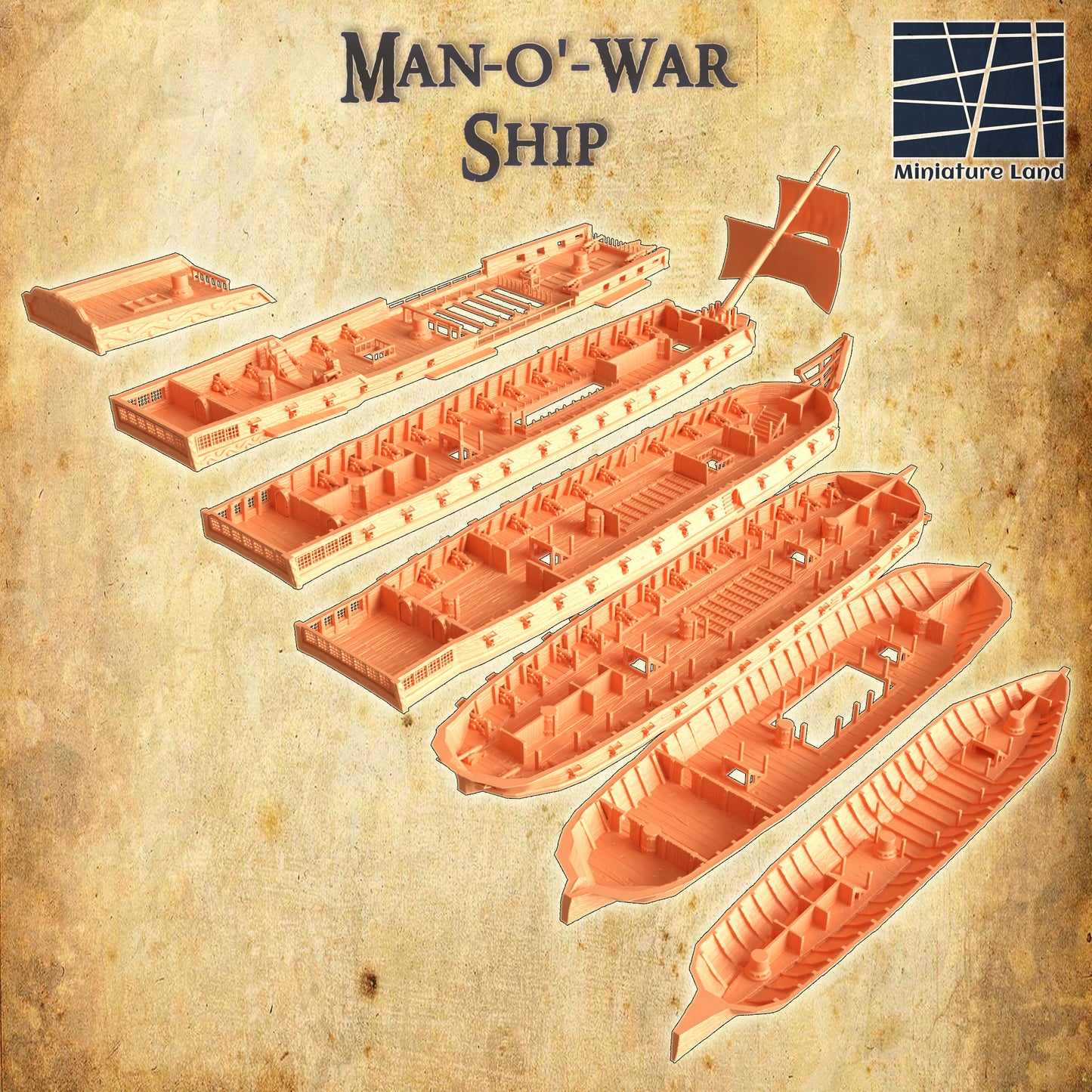 Man-O'-War Ship - Tabletop Terrain