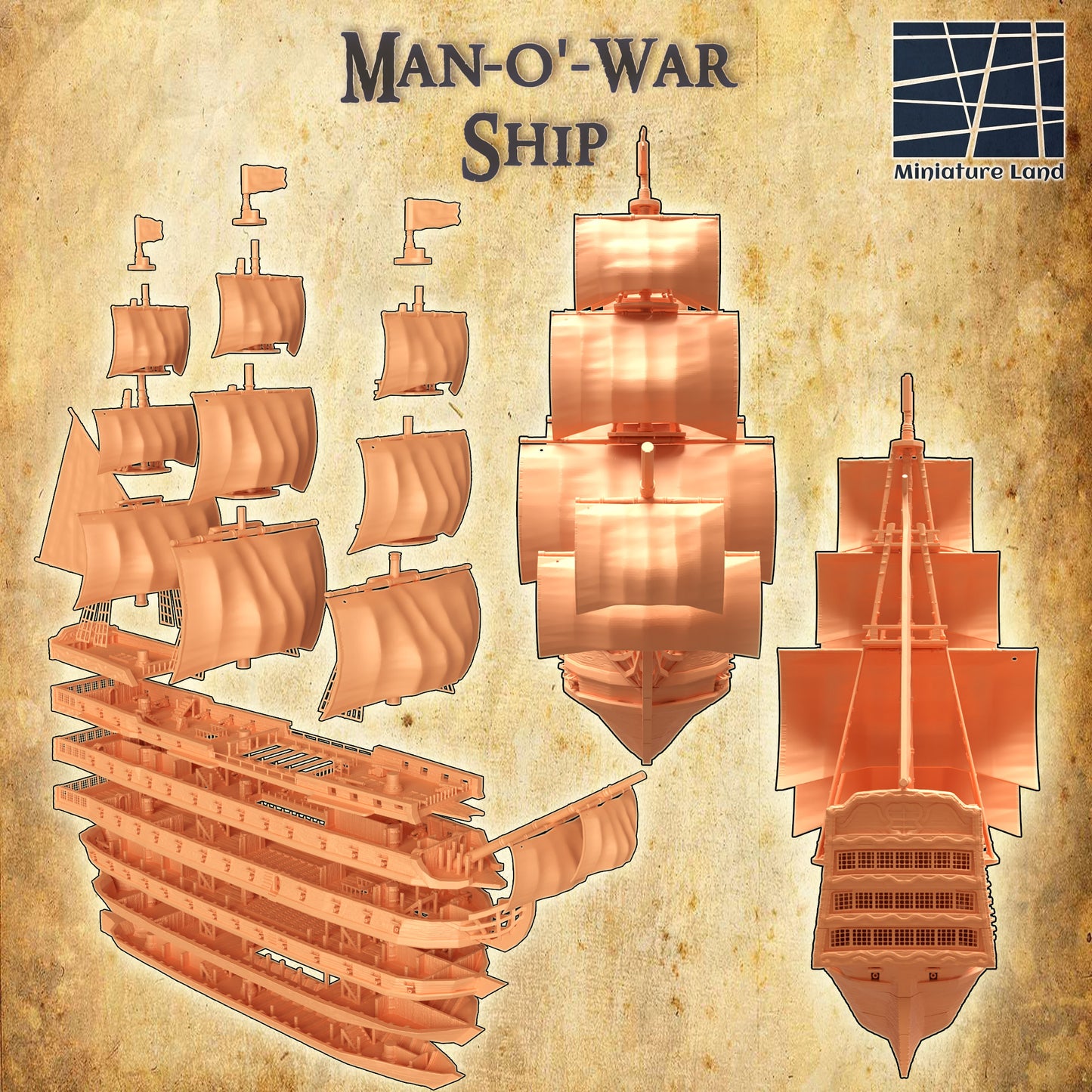 Man-O'-War Ship - Tabletop Terrain