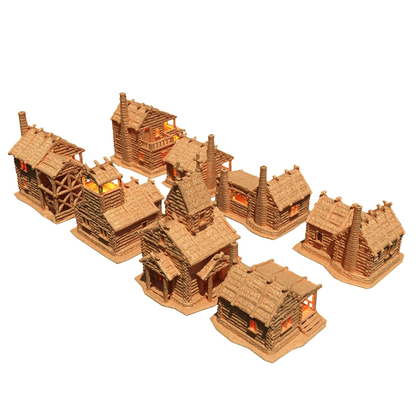 Forest Cabins Collection DnD Terrain, 8 Log Cabin Style Buildings, Miniatureland