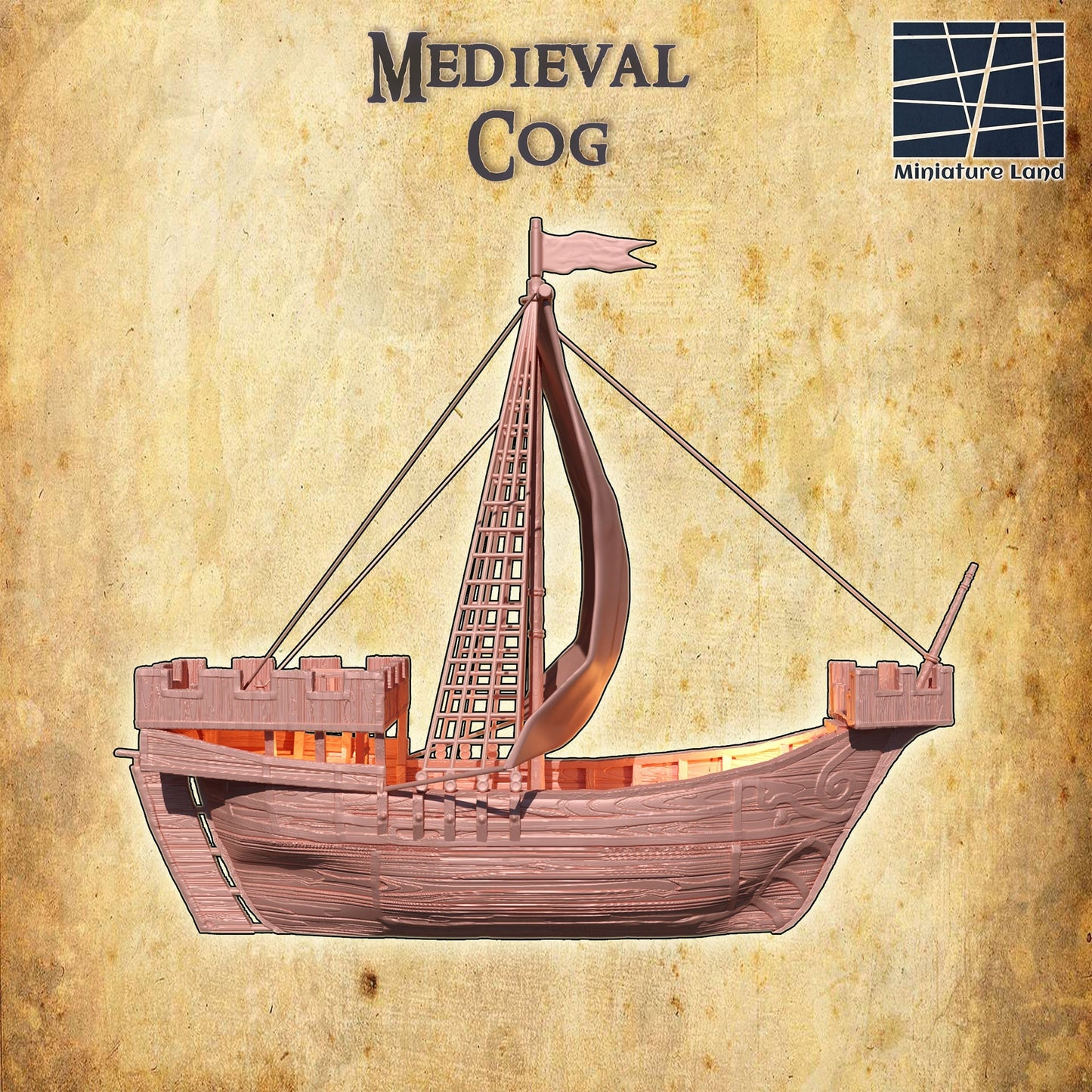 Medieval Cog DnD Ship Terrain, DnD Cog Ship 28mm, MiniatureLand