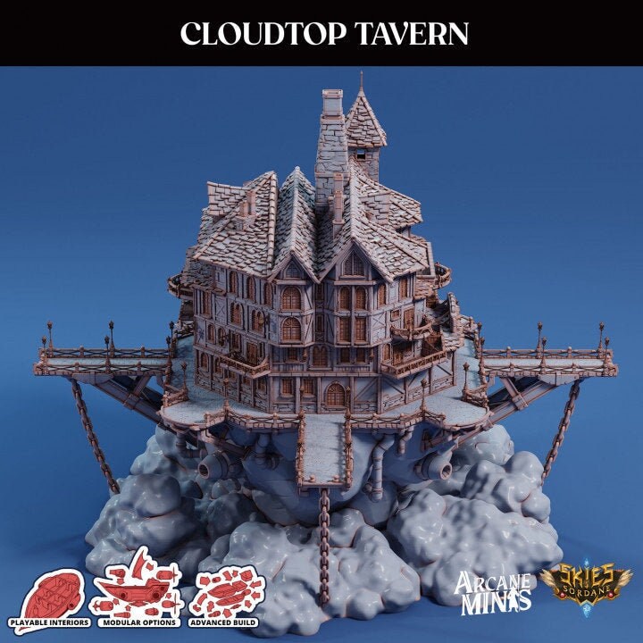 Airship Tavern Set, Cloudtop Airship Tavern Terrain, DnD Airship, DnD Terrain, DnD Miniature, Pathfinder, 40k, D&D