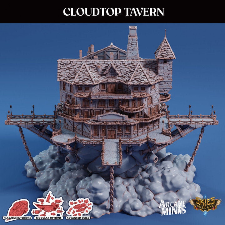 Airship Tavern Set, Cloudtop Airship Tavern Terrain, DnD Airship, DnD Terrain, DnD Miniature, Pathfinder, 40k, D&D