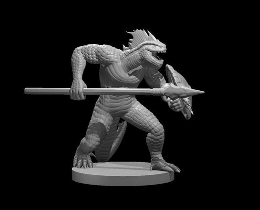 Lizardfolk with Spear and Shield | Tabletop Miniature