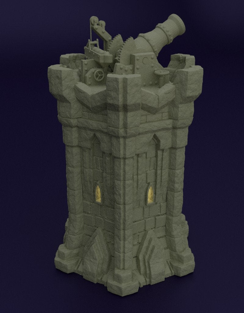 Dwarf Bombardment Tower Terrain for Dungeons and Dragons, DnD Dwarven Terrain Tower, Dwarven Cannon Tower