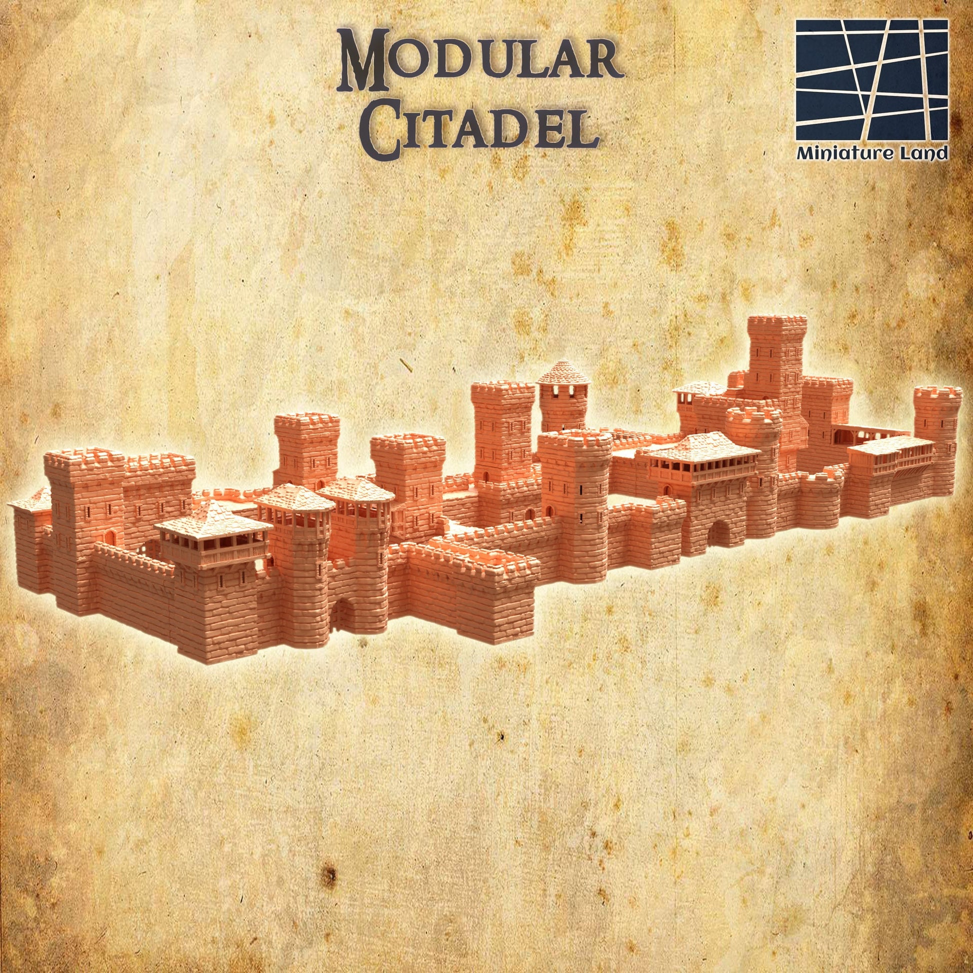 DnD Modular Citadel Mega Terrain, DnD Medieval Walled City (28mm), MiniatureLand