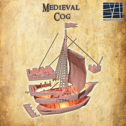 Medieval Cog DnD Ship Terrain, DnD Cog Ship 28mm, MiniatureLand