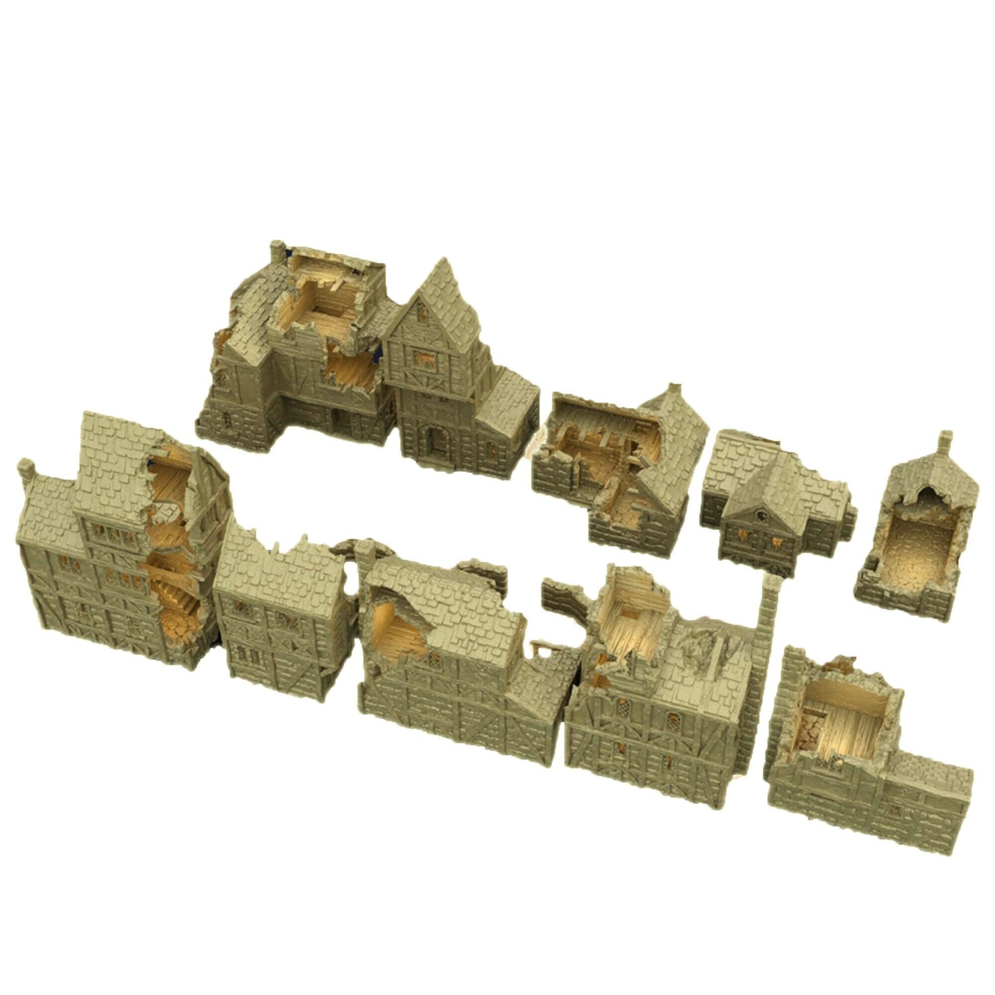 Ruined Village Medieval Terrain, DnD Destroyed Village, MiniatureLand